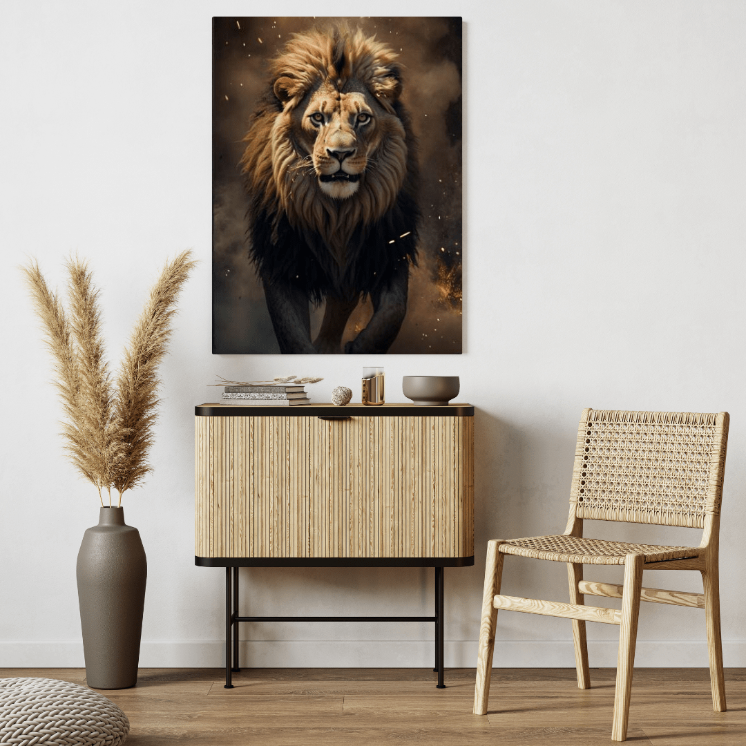 Lion Escaping from Fire - Wall Art - Aestheticanvas