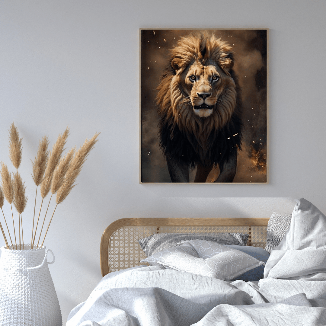 Lion Escaping from Fire - Wall Art - Aestheticanvas