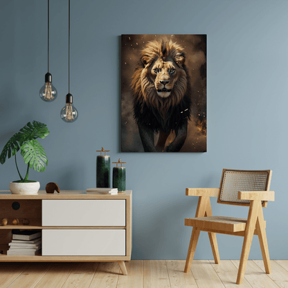 Lion Escaping from Fire - Wall Art - Aestheticanvas