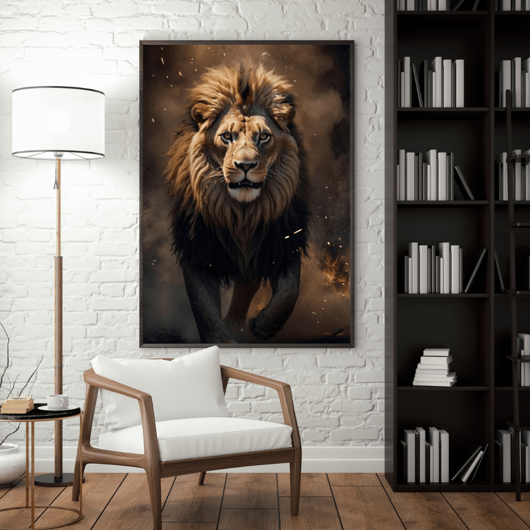 Lion Escaping from Fire - Wall Art - Aestheticanvas