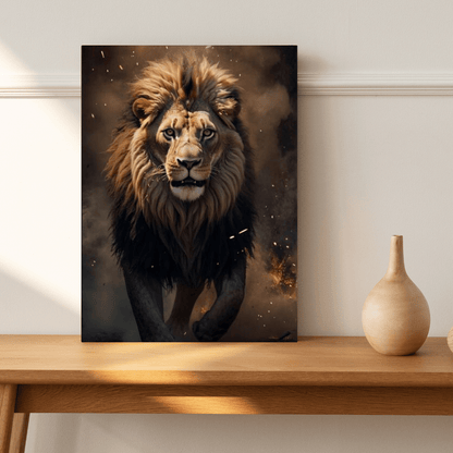 Lion Escaping from Fire - Wall Art - Aestheticanvas