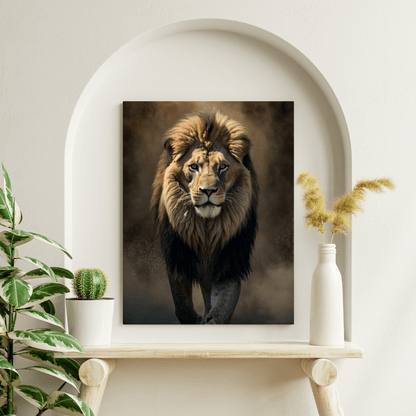 Lion In The Dust - Wall Art - Aestheticanvas