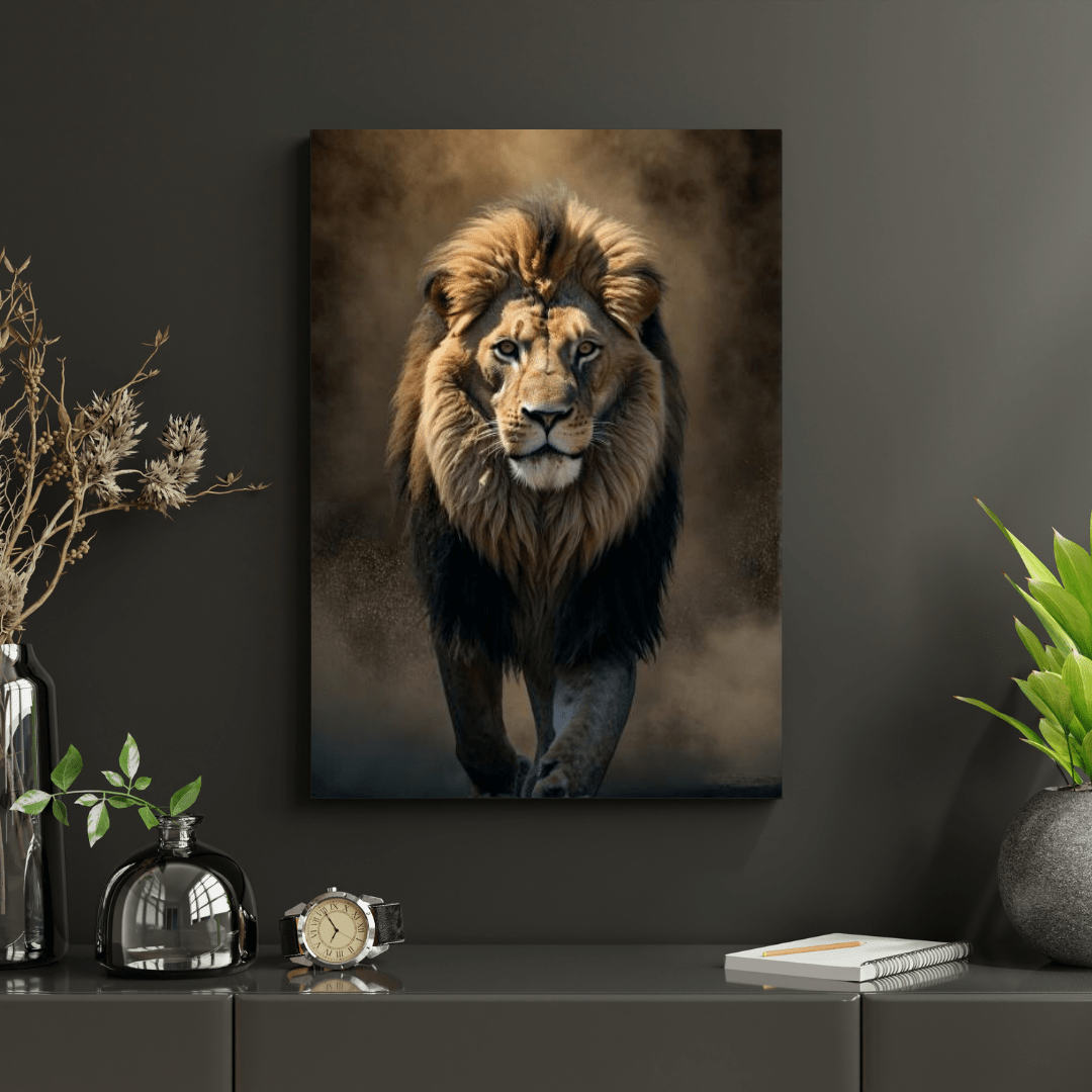 Lion In The Dust - Wall Art - Aestheticanvas