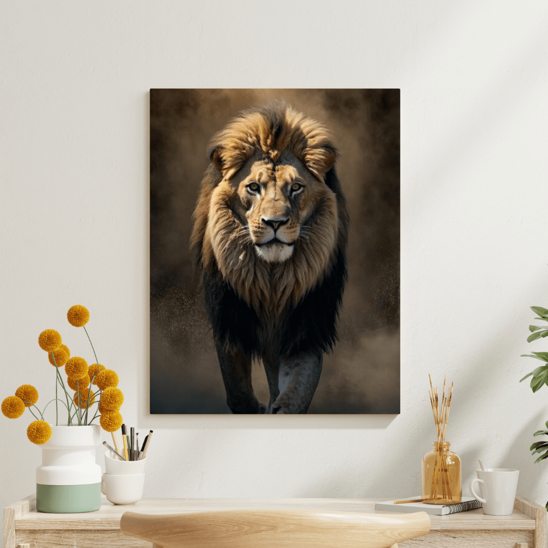 Lion In The Dust - Wall Art - Aestheticanvas