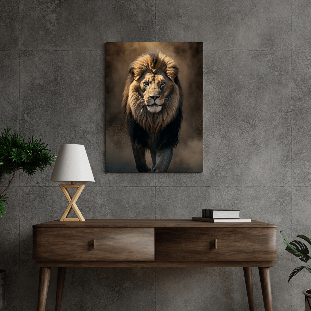 Lion In The Dust - Wall Art - Aestheticanvas