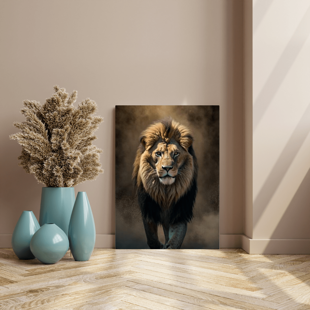 Lion In The Dust - Wall Art - Aestheticanvas