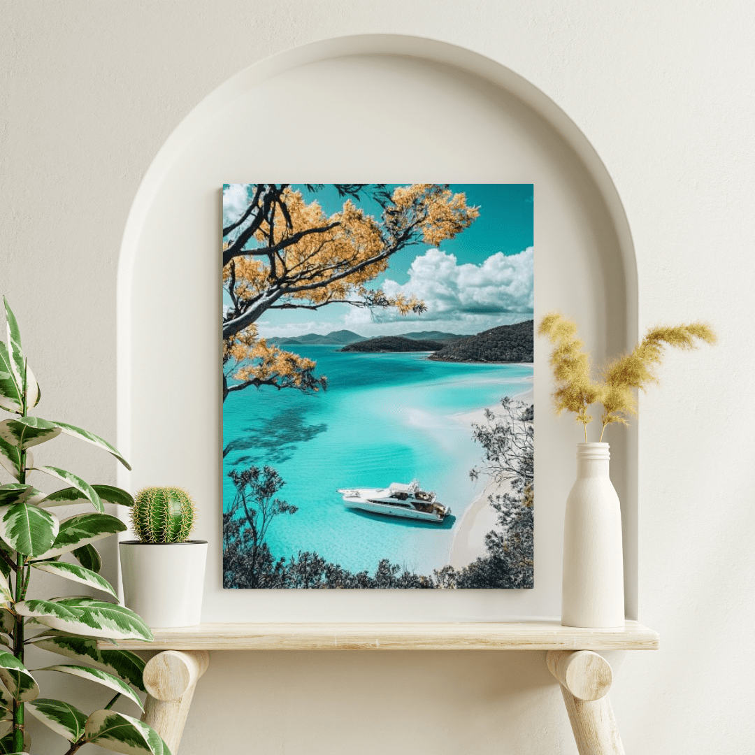 Luxury Yacht in Turquoise Paradise - Beach Wall Art - Aestheticanvas