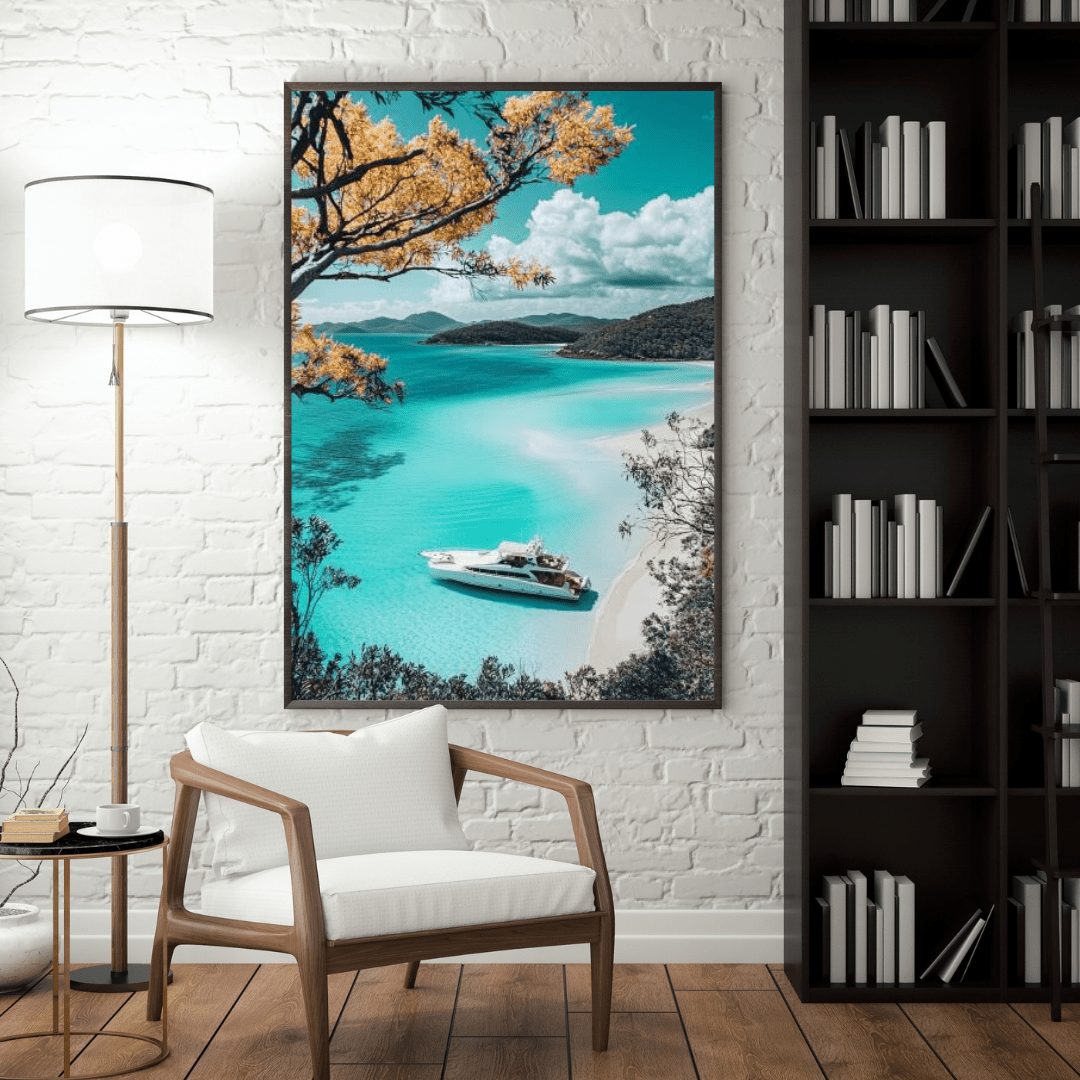 Luxury Yacht in Turquoise Paradise - Beach Wall Art - Aestheticanvas