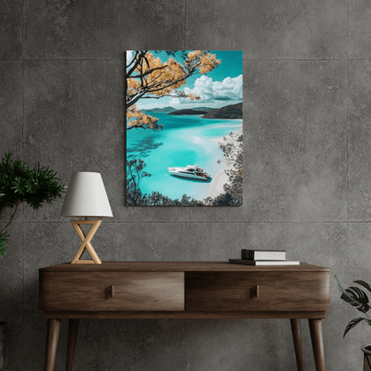 Luxury Yacht in Turquoise Paradise - Beach Wall Art - Aestheticanvas