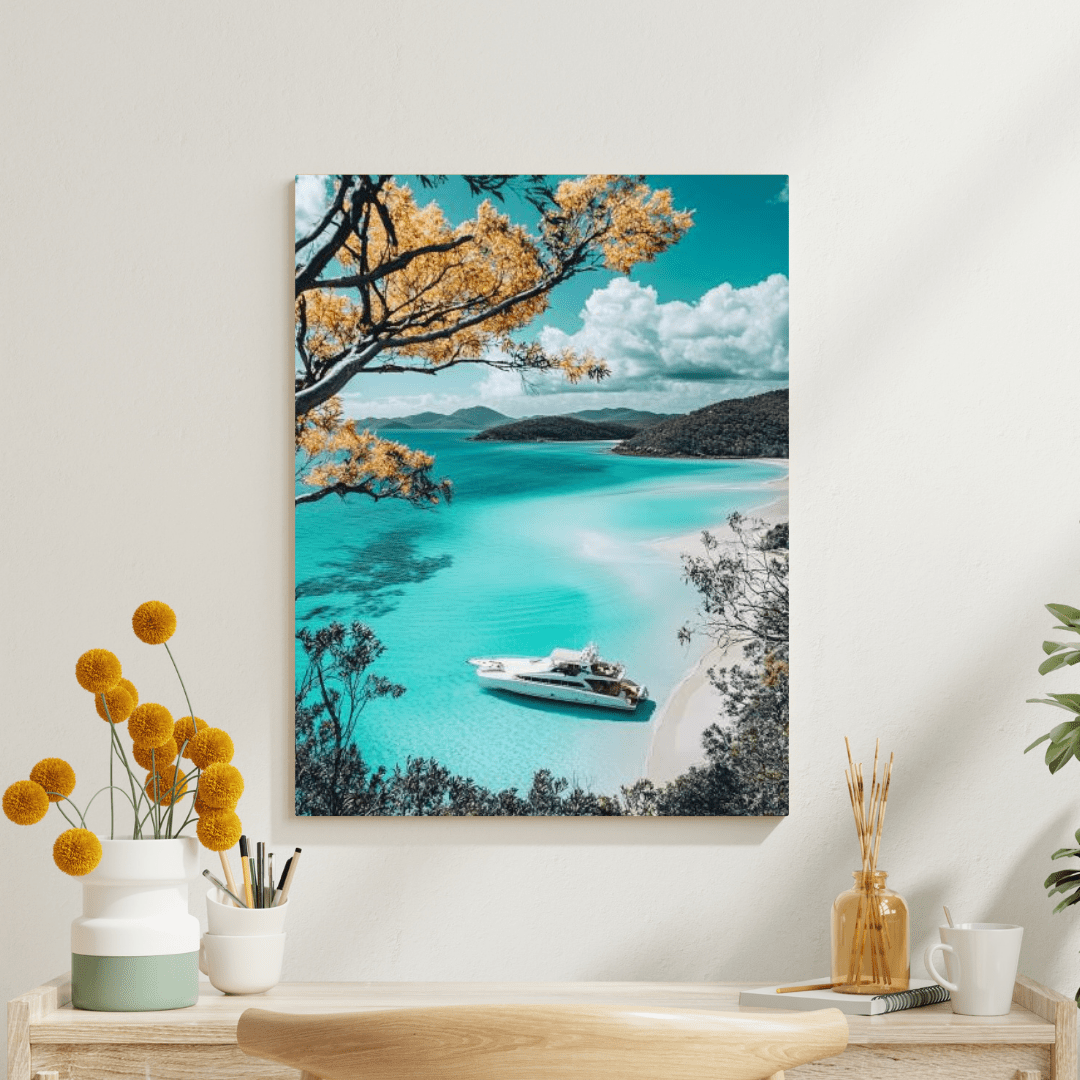 Luxury Yacht in Turquoise Paradise - Beach Wall Art - Aestheticanvas