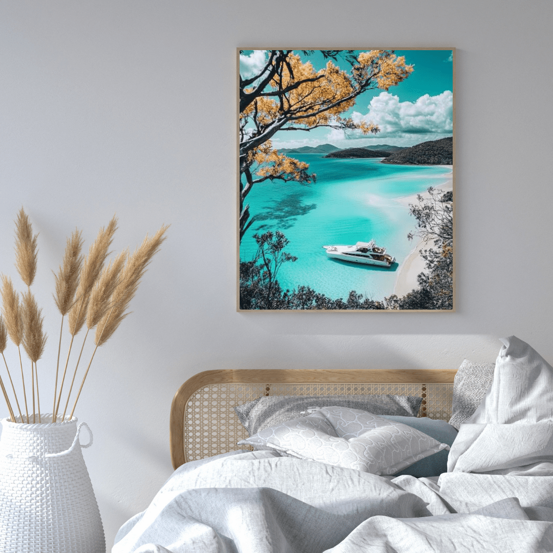 Luxury Yacht in Turquoise Paradise - Beach Wall Art - Aestheticanvas