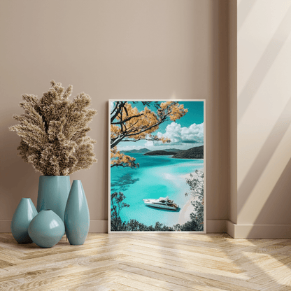 Luxury Yacht in Turquoise Paradise - Beach Wall Art - Aestheticanvas