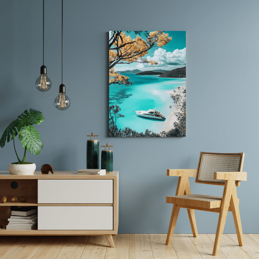 Luxury Yacht in Turquoise Paradise - Beach Wall Art - Aestheticanvas