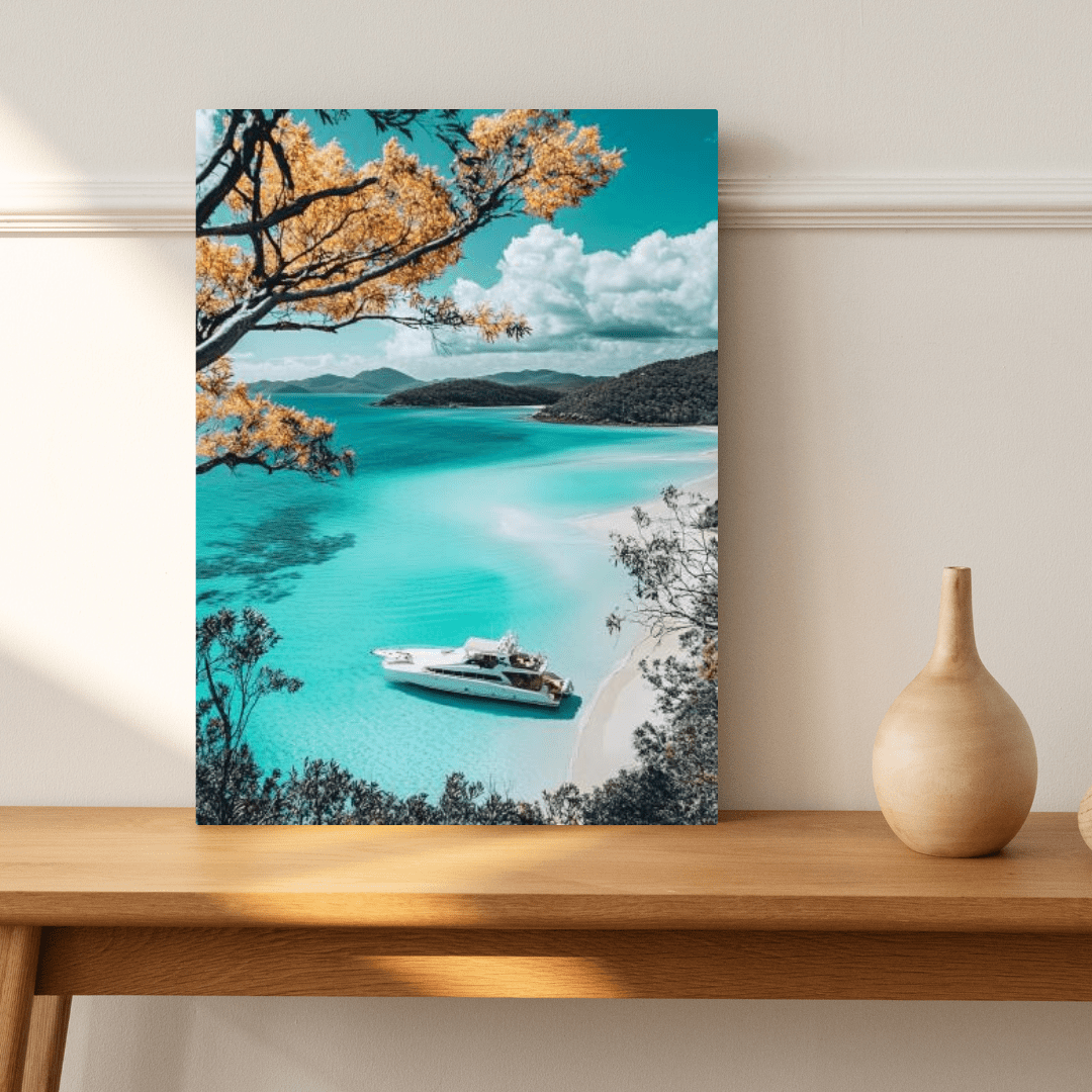 Luxury Yacht in Turquoise Paradise - Beach Wall Art - Aestheticanvas