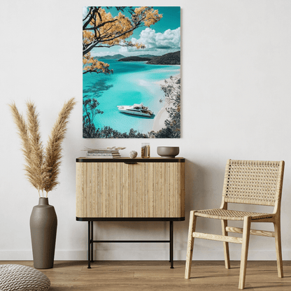 Luxury Yacht in Turquoise Paradise - Beach Wall Art - Aestheticanvas