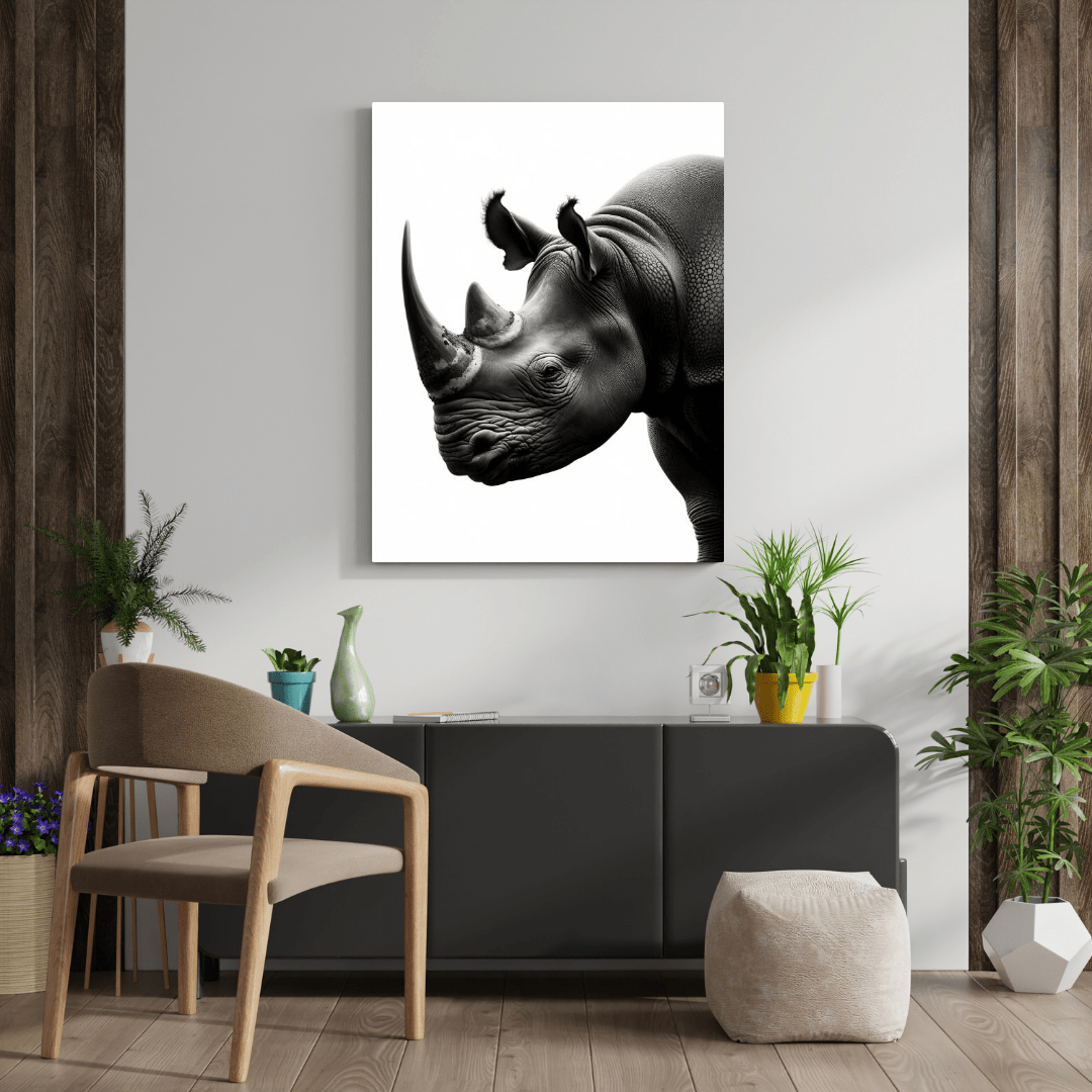 Majestic Black & White Rhino - Animal Wall Art - Aestheticanvas