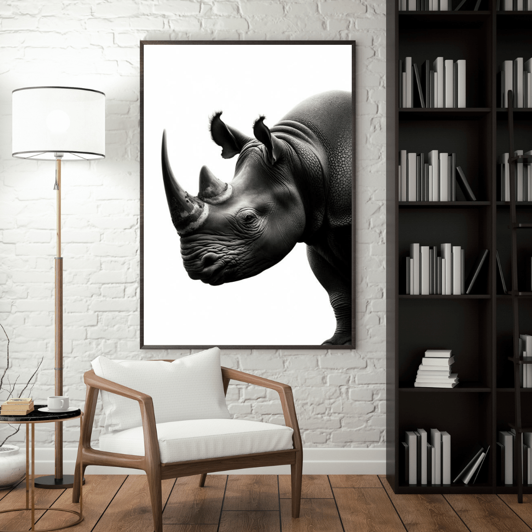 Majestic Black & White Rhino - Animal Wall Art - Aestheticanvas