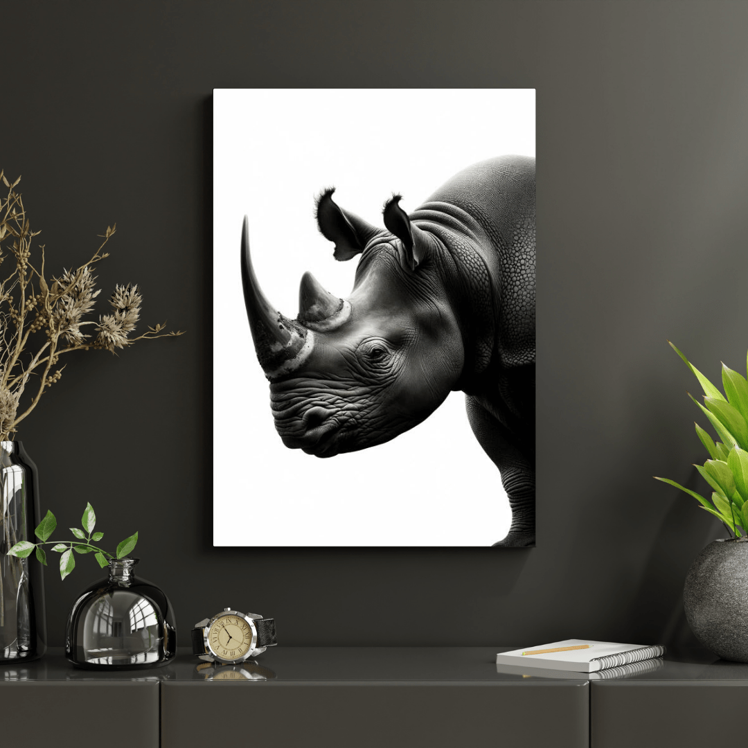 Majestic Black & White Rhino - Animal Wall Art - Aestheticanvas