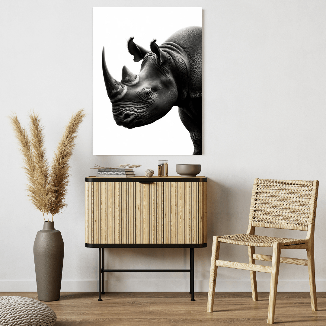 Majestic Black & White Rhino - Animal Wall Art - Aestheticanvas