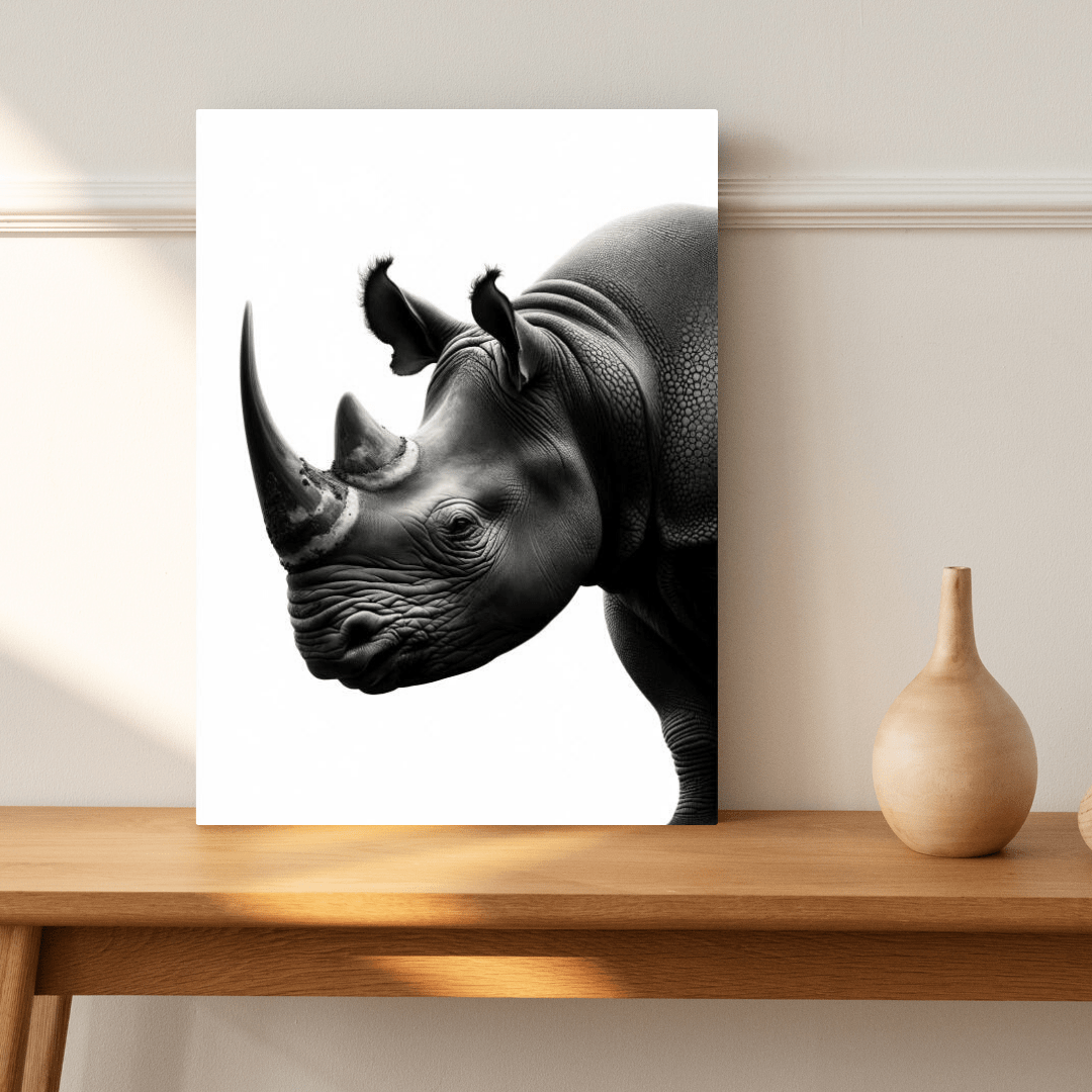 Majestic Black & White Rhino - Animal Wall Art - Aestheticanvas