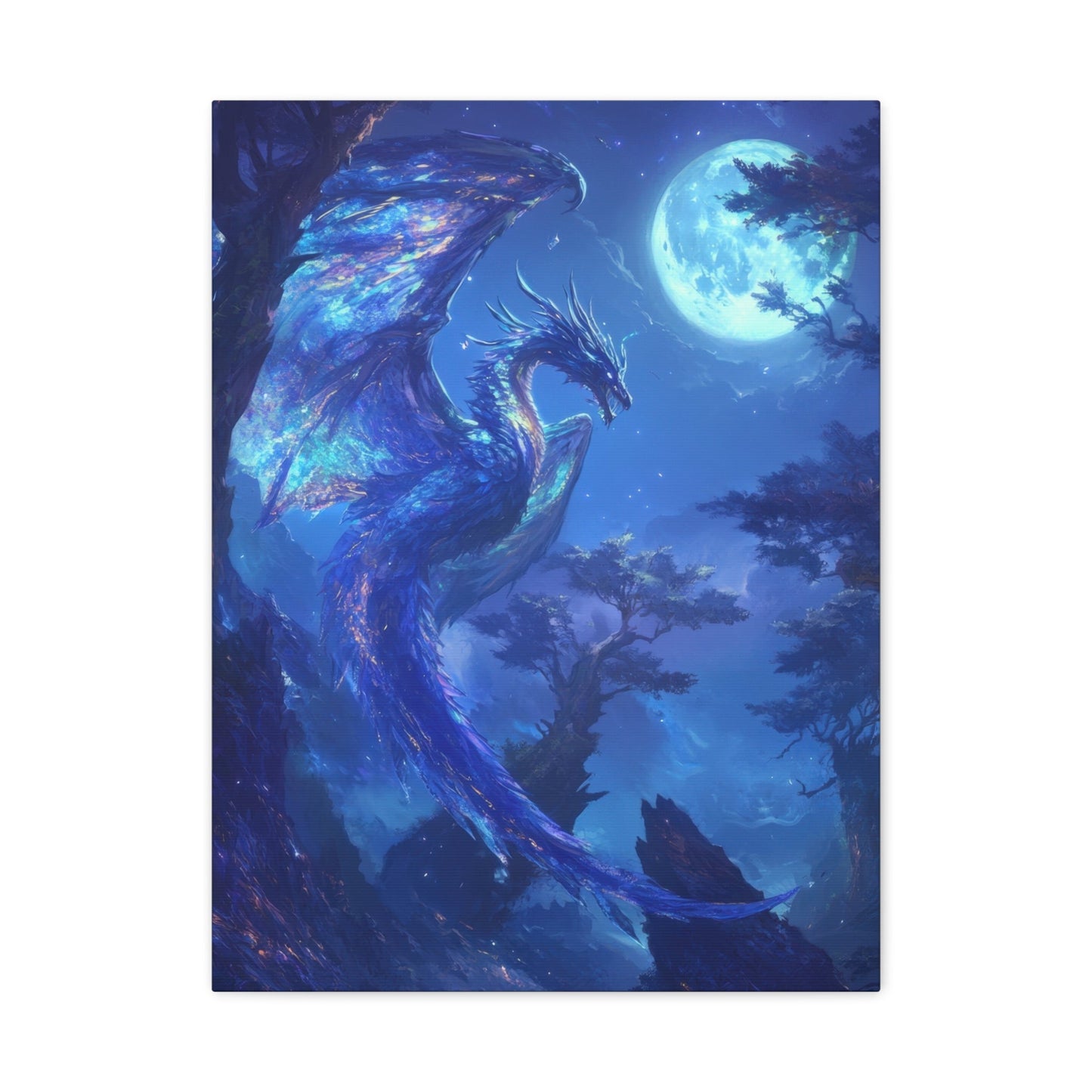 Majestic Blue Dragon Illumination - Fantasy Wall Art - Aestheticanvas