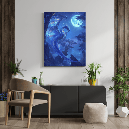 Majestic Blue Dragon Illumination - Fantasy Wall Art - Aestheticanvas