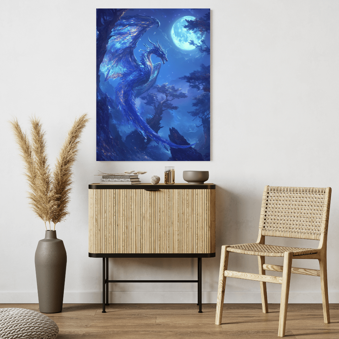 Majestic Blue Dragon Illumination - Fantasy Wall Art - Aestheticanvas