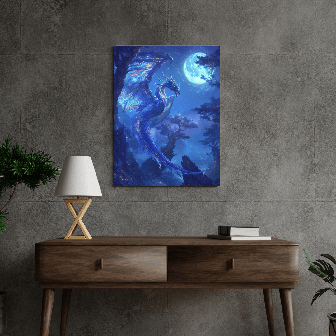 Majestic Blue Dragon Illumination - Fantasy Wall Art - Aestheticanvas