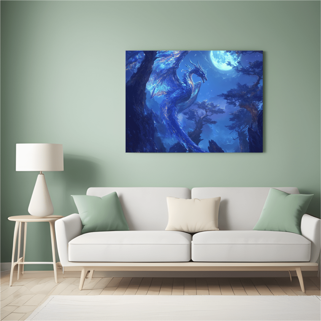 Majestic Blue Dragon Illumination - Fantasy Wall Art - Aestheticanvas