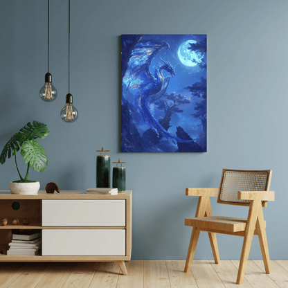 Majestic Blue Dragon Illumination - Fantasy Wall Art - Aestheticanvas