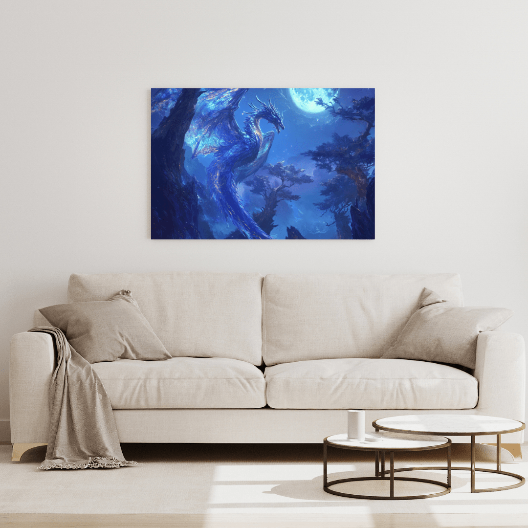 Majestic Blue Dragon Illumination - Fantasy Wall Art - Aestheticanvas