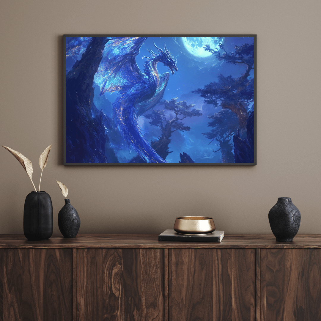 Majestic Blue Dragon Illumination - Fantasy Wall Art - Aestheticanvas