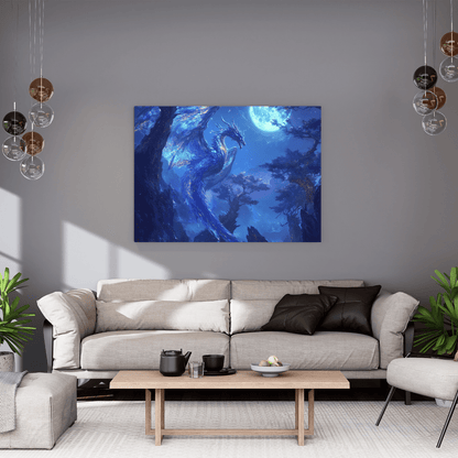 Majestic Blue Dragon Illumination - Fantasy Wall Art - Aestheticanvas