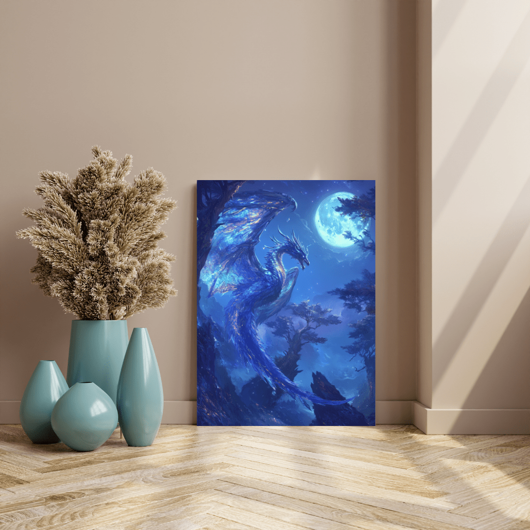 Majestic Blue Dragon Illumination - Fantasy Wall Art - Aestheticanvas