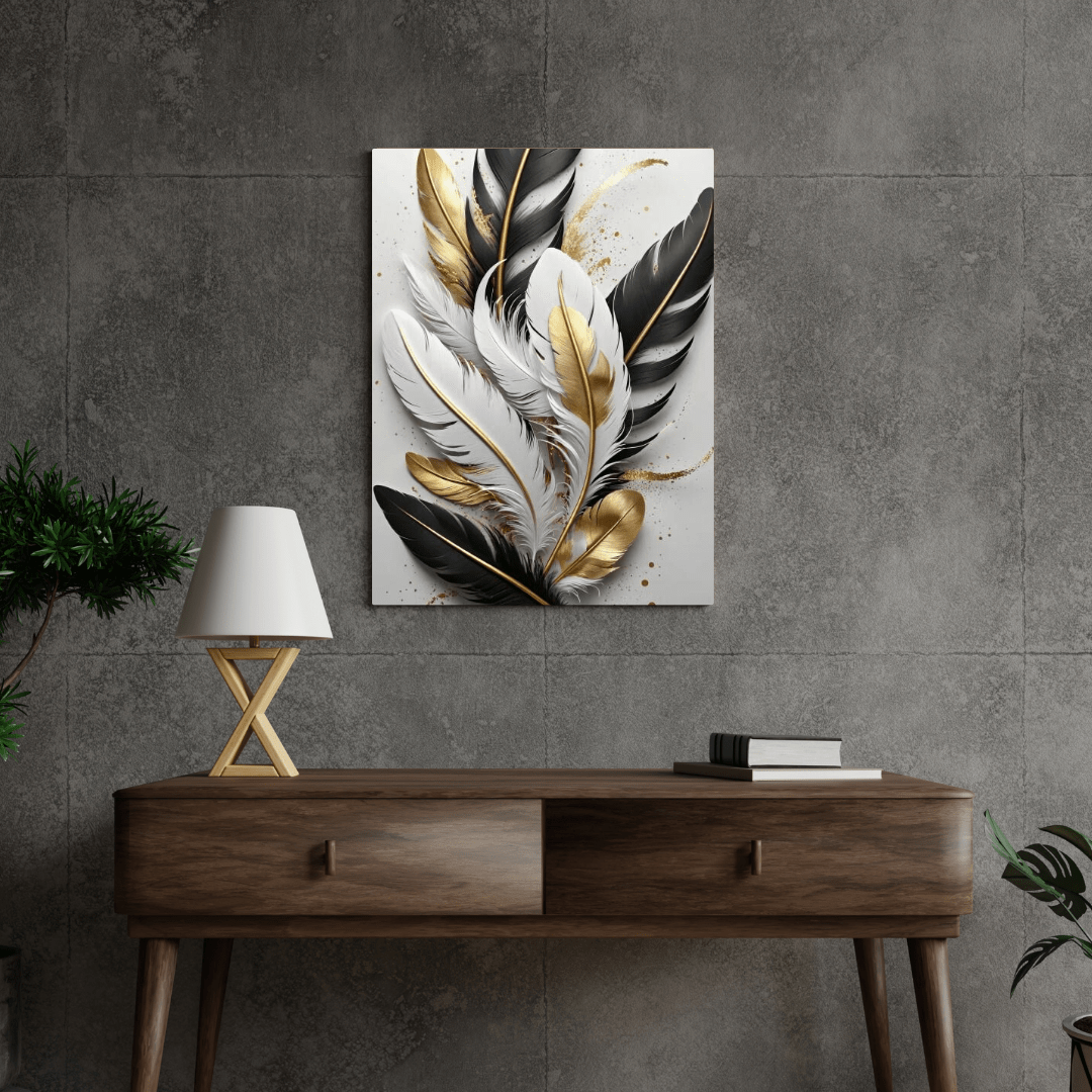 Majestic Golden Feathers - Wall Art - Aestheticanvas