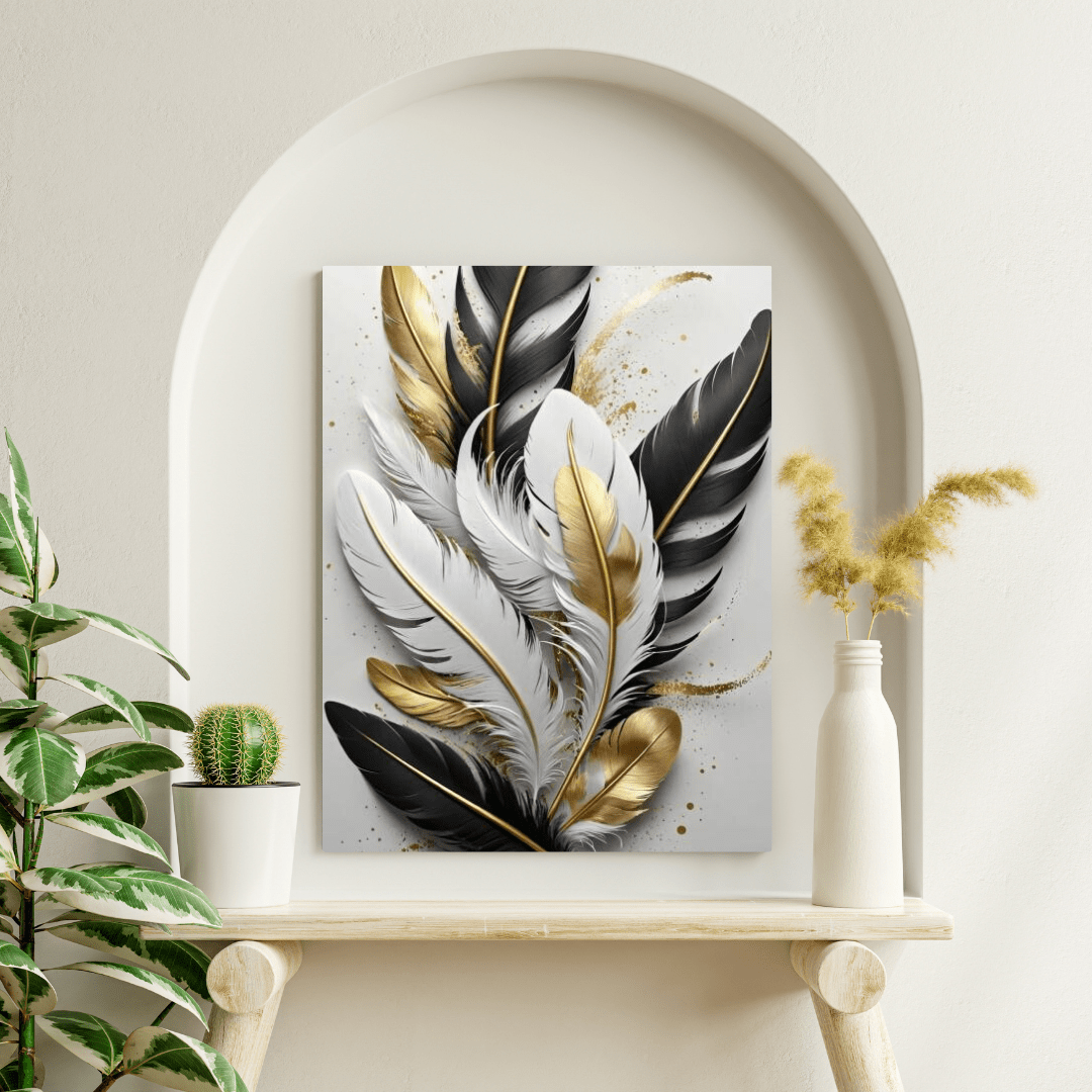 Majestic Golden Feathers - Wall Art - Aestheticanvas