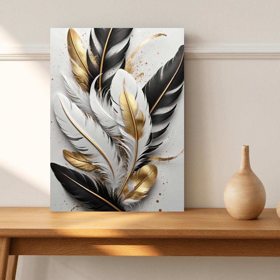 Majestic Golden Feathers - Wall Art - Aestheticanvas