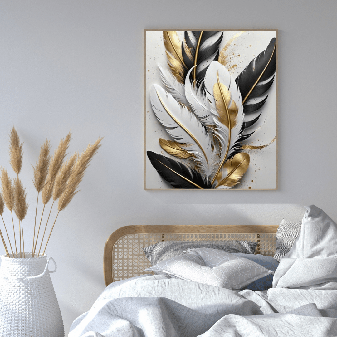 Majestic Golden Feathers - Wall Art - Aestheticanvas