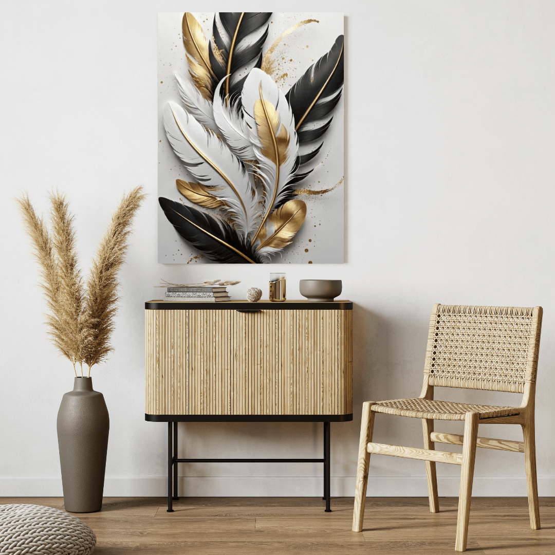 Majestic Golden Feathers - Wall Art - Aestheticanvas