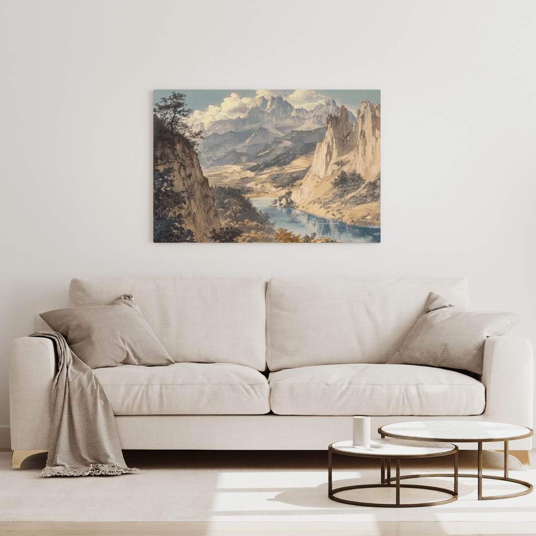 Majestic Mountain Valley Serenity - Landscape Wall Art - Aestheticanvas