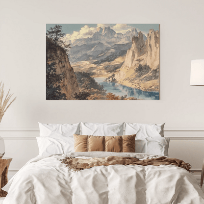 Majestic Mountain Valley Serenity - Landscape Wall Art - Aestheticanvas