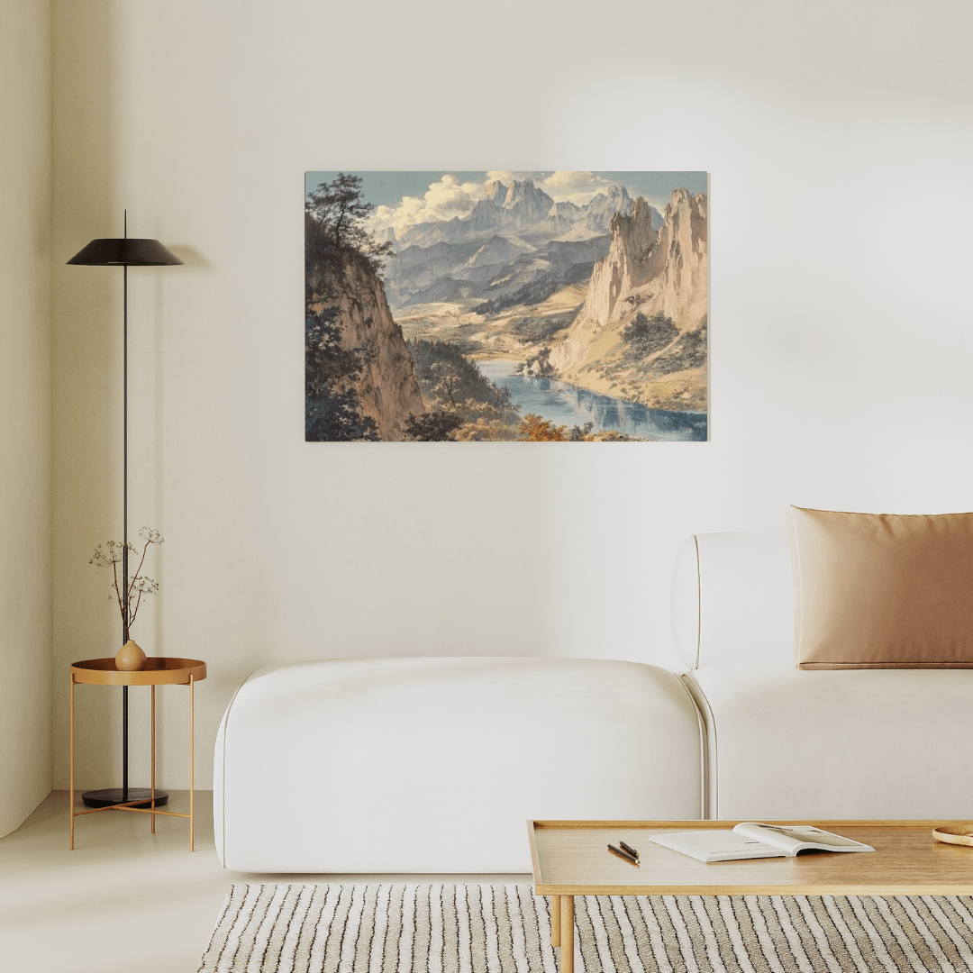 Majestic Mountain Valley Serenity - Landscape Wall Art - Aestheticanvas