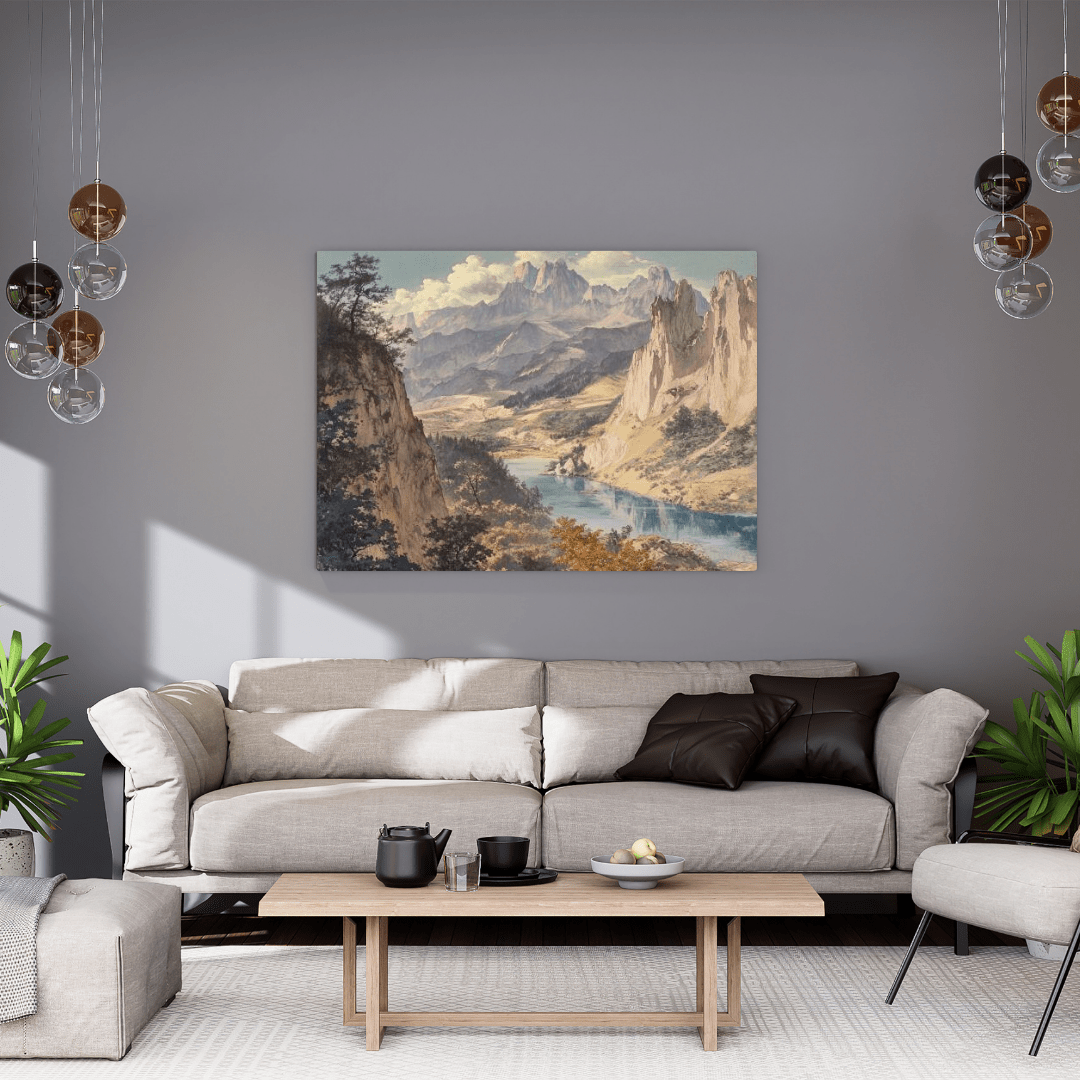 Majestic Mountain Valley Serenity - Landscape Wall Art - Aestheticanvas