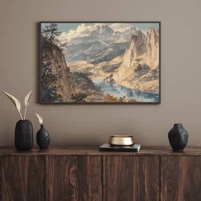 Majestic Mountain Valley Serenity - Landscape Wall Art - Aestheticanvas