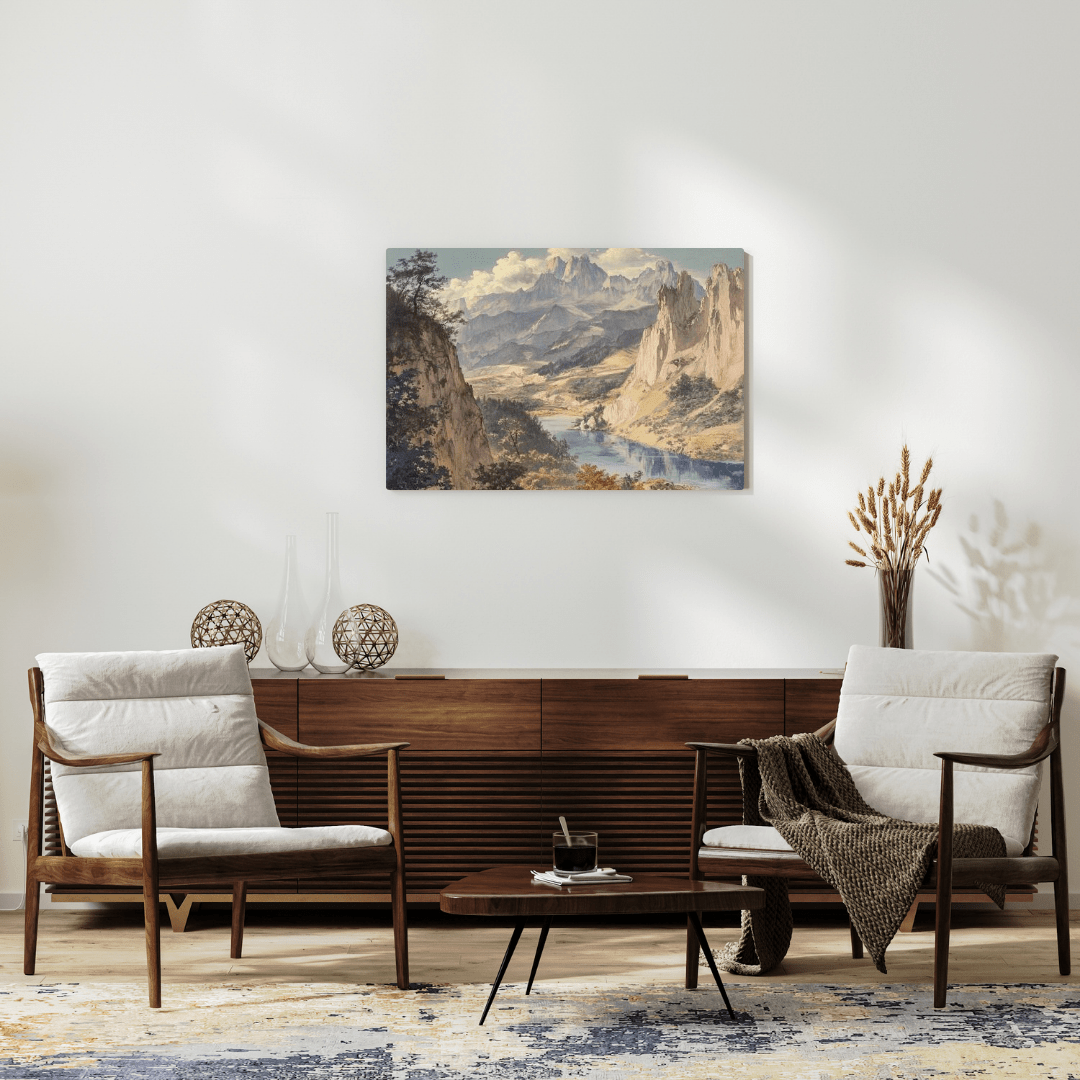 Majestic Mountain Valley Serenity - Landscape Wall Art - Aestheticanvas