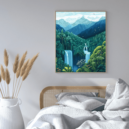 Majestic Mountain Waterfalls - Nature Wall Art - Aestheticanvas