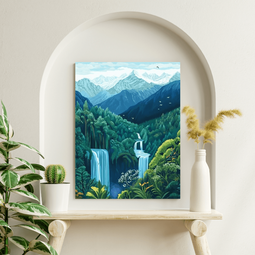 Majestic Mountain Waterfalls - Nature Wall Art - Aestheticanvas