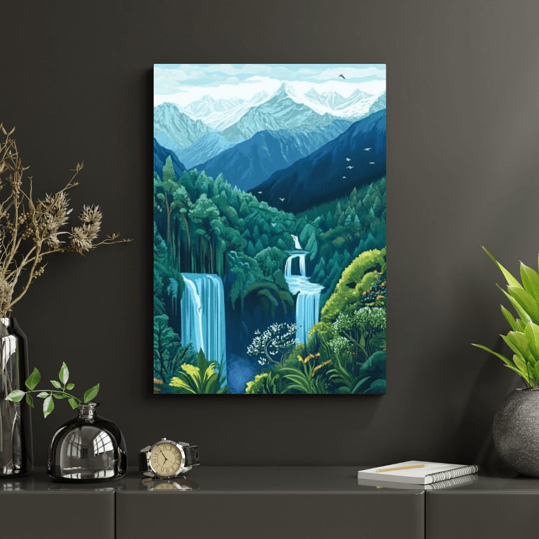 Majestic Mountain Waterfalls - Nature Wall Art - Aestheticanvas