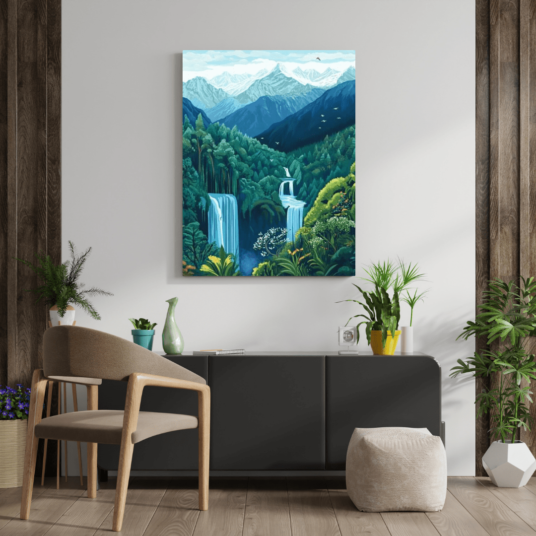 Majestic Mountain Waterfalls - Nature Wall Art - Aestheticanvas