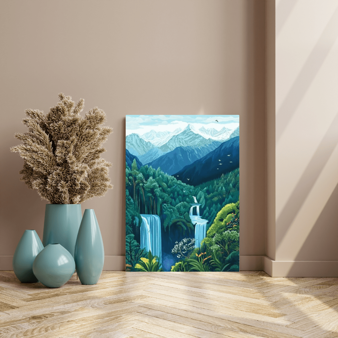 Majestic Mountain Waterfalls - Nature Wall Art - Aestheticanvas